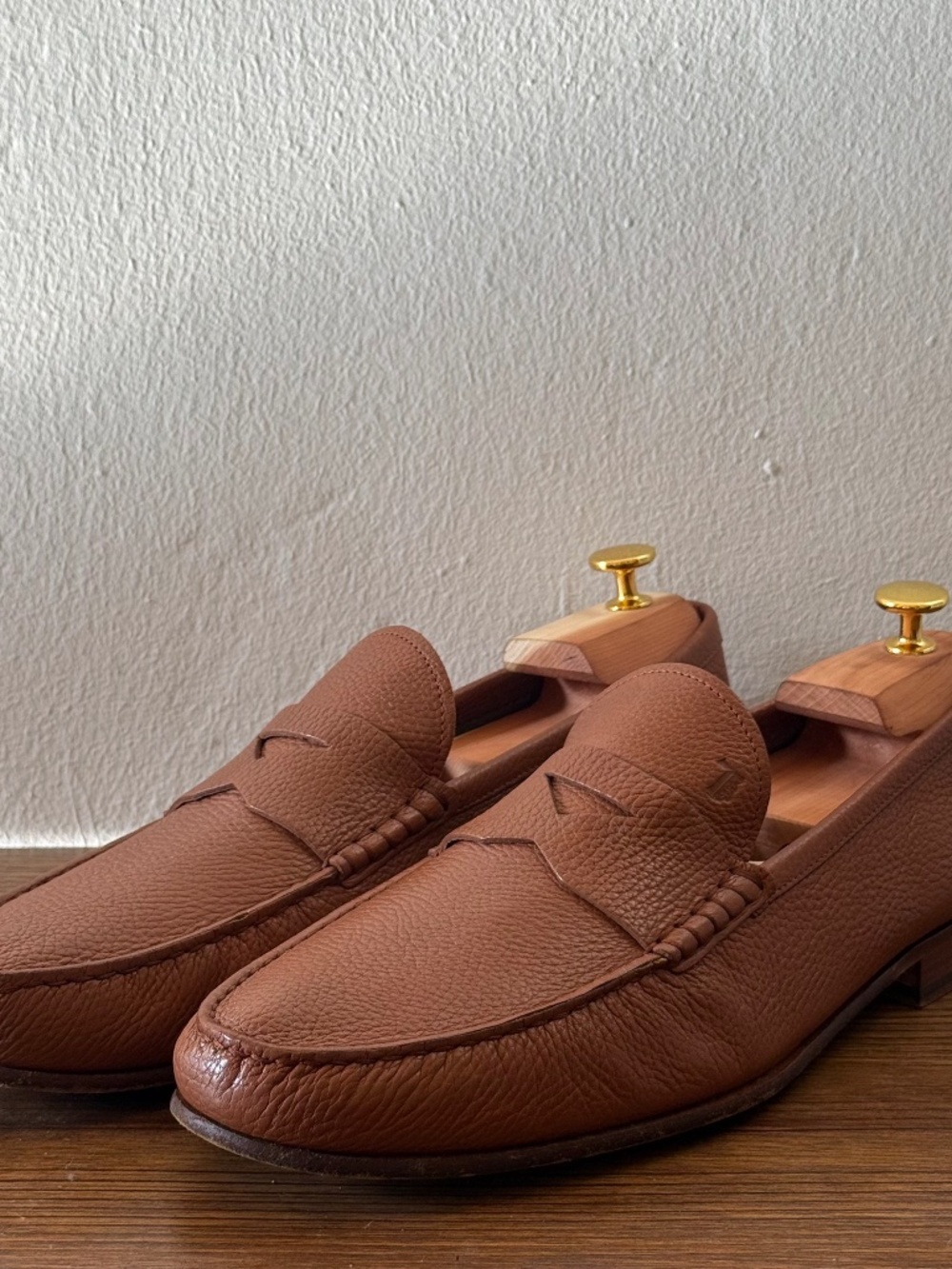 Tod's Pebbled Leather Penny Loafers Men's Size 11 Made in Italy Cognac Brown Lux